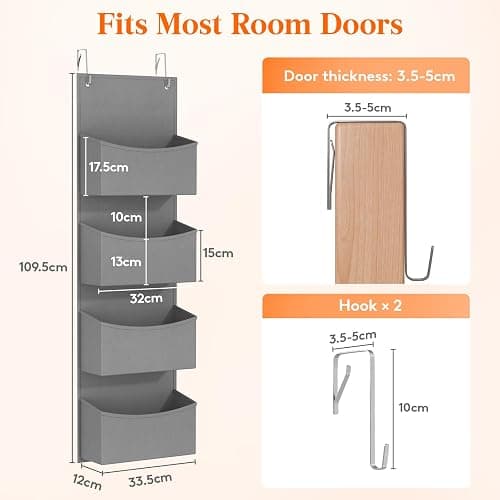 Lifewit Over the Door Organizer, Wardrobe Storage Organiser with Adjustable Metal Hangers, hanging shelves Behind Door for Bedroom, Bathroom, Pantry, Nursery, Kitchen, Dorm, 4 Shelf,Grey thumbnail 2