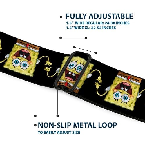Buckle-Down Unisex Seatbelt Belt, SpongeBob SquarePants Regular, Yellow | Nickelodeon Cartoon Novelty Character Seatbelt Buckle Belt, Adjustable Fashion Accessories & Merchandise For Fandom thumbnail 8