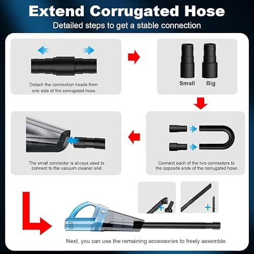DRECELL Car Vacuum, Portable Car Vacuum Cleaner with 7000PA Suction, DC 12V High Power 16.4Ft Cord Wired Vacuum Cleaner for Car, LED Light, Lightweight, 0.33L Capacity, Storage Bag - Blue thumbnail 7