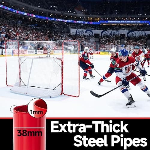 ZEALFEEL Hockey Net with Backstop 10x6FT, Pro Hockey Goal Training Set with Target Nets, Heavy-Duty Steel Frame & 5-Strand Tear-Resistant Netting for Shooting Passing Goalie & Protection Practice thumbnail 5