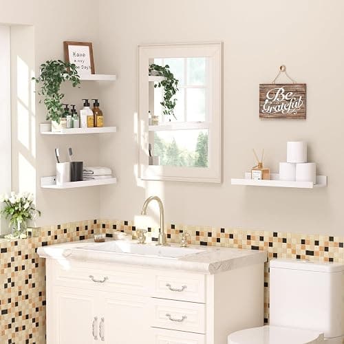 upsimples Floating Shelves for Wall, Wall Shelves for Decor Storage Set of 6, Wall Mounted Wood Shelf for Bedroom, Living Room, Bathroom, Kitchen, Picture Ledge Shelf, White thumbnail 2