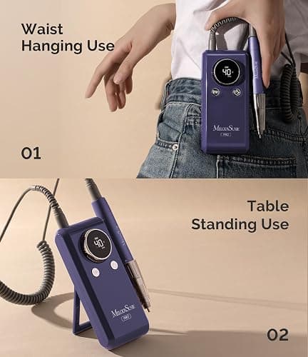 MelodySusie Professional Clip-On Rechargeable Nail Drill with Adjustable Built-in Stand and Premium Motor, MB420G 40000RPM E-File with Max Speed for All Manicure Shaping & Gel Removal for Salon Use thumbnail 2