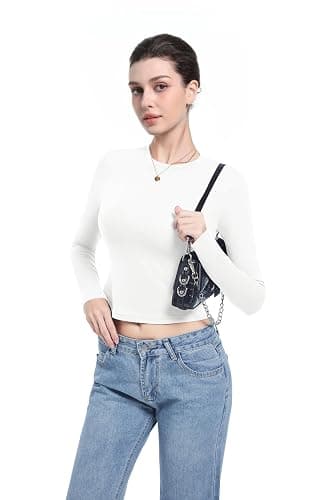 Abonlen Long Sleeve Shirts for Women Crewneck Basic Tees T Shirts Fitted Crop Tops Y2k Going Out Tops thumbnail 3
