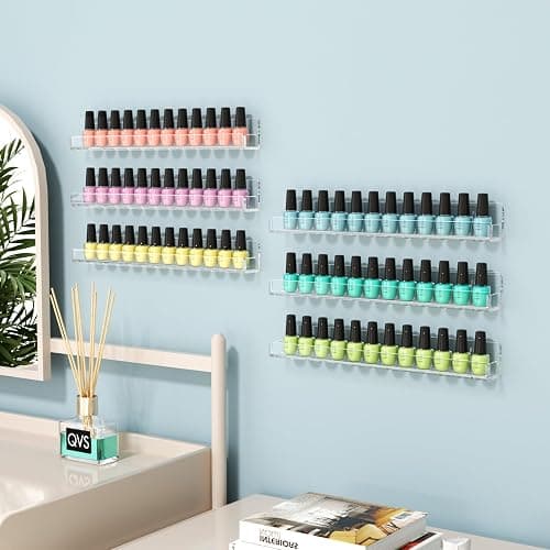 FEMELI Nail Polish Wall Rack: 6 Shelves 15 Inch Clear Acrylic Nail Polish Organizer for 66-90 Bottles Multi-Purpose Acrylic Floating Shelves (15 Inch, Clear) thumbnail 5