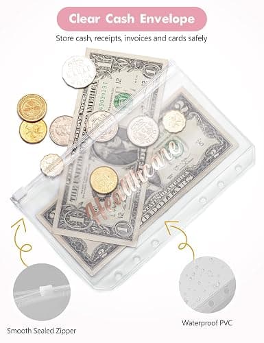 A6 Budget Binder for Money Saving, PU Leather Budget Planner with 8 Cash Envelopes, Budget Sheets & Rose Gold Category Stickers, Money Organizer for Cash (Pink Bow) thumbnail 4