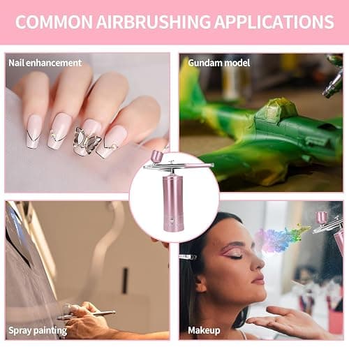 Airbrush Kit Air Brush Kit With Air Compressor Nail Charms Wireless Air Brush for Barber, Nail Art,Makeup, Model Painting (Pink) thumbnail 3