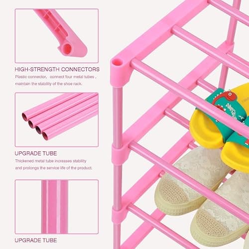 HITHIM 4-Tier Free Standing Shoe Racks for 6-8 Pairs Shoe Storage,Kids Shoe Racks for Small Place,Lightweight Stackable Shoe Shelf Organizer for Entryway, Doorway and Closet,Pink - Pink - 4-Tier thumbnail 4