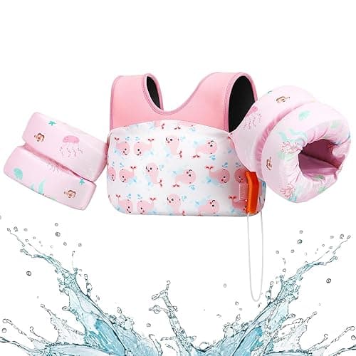 HeySplash Swim Vest for Kids, Toddler Pool Floaties Fit 20-50/70 Lbs, Children Swimming Vest with Adjustable Strap, Swim Jacket Water Wing Arm Float, Puddle Sea Beach Boat Jumper Boy Girl Baby - for kids 22-70 lbs - B Pink Whale