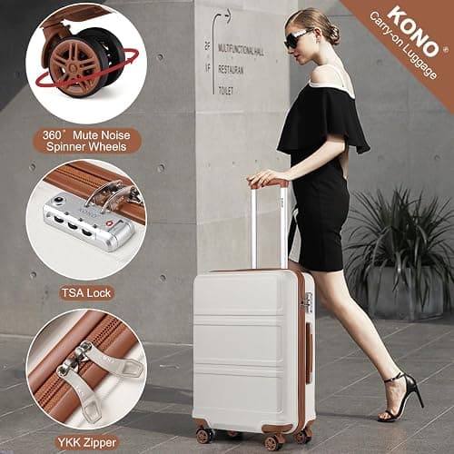 Kono 24 Inch Luggage Suitcase Lightweight with Spinner Wheels TSA Lock Hardside Medium Checked Luggage Durable Rolling Suitcase Cream White thumbnail 5