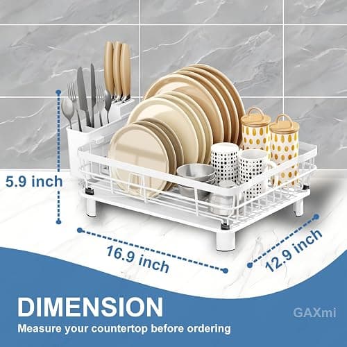GAXmi Dish Drying Rack Over The Sink Dish Drainer with Drainboard Utensil Holder, 1-Tier White thumbnail 2