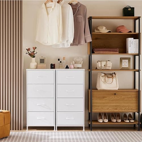 Sweetcrispy Nightstand Small Bedroom Dresser with 4 Fabric Drawers, Bed Side Furniture End Table, Wooden Top Cabinet Night Stand Dresser for Closet, Entryway, Dorm thumbnail 8
