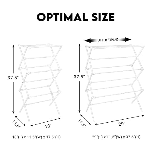 ZOES HOMEWARE 2026 Enhanced Clothes Drying Rack | Foldable Drying Rack Clothing for Laundry | Small Collapsible Portable Dryers for Laundry | Use for Indoor & Outdoor | White 37.5"x29"x12" thumbnail 3