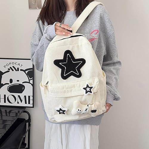 Backpack Trendy Y2K Stars Cute Aesthetic Backpack College Laptop Backpack Casual Travel Daypack for Teens (White) thumbnail 2