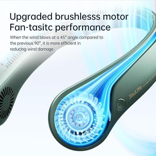 JISULIFE Portable Neck Fan, Hands Free Bladeless Fan, 5 Speeds, 4000 mAh Battery Operated Wearable Personal Fan, Twistable, Rechargeable, Gift for Women Men-Dark Green thumbnail 5