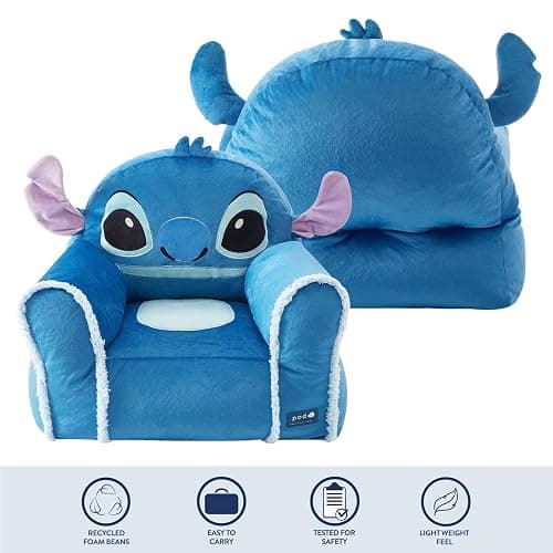 Disney Stitch Figural Bean Bag Sofa Chair with Armrests, Soft & Comfortable Kids Lounge Chair for Bedroom & Playroom, Ages 3+ thumbnail 4