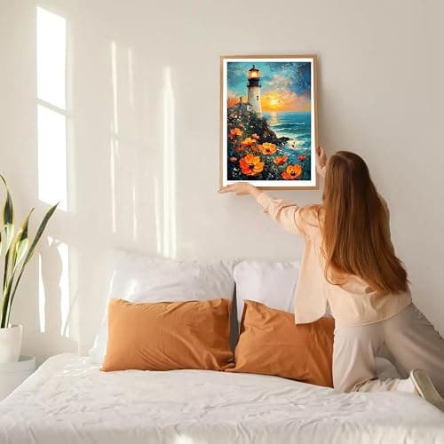 GDYEEH DIY Lighthouse 5D Diamond Art Kits, Round Full Drill Sparkling Poppies Diamond Painting Picture, Moon Night Painting by Numbers Art Kits for Adults Beginners Home Wall Decor 12x16 inch thumbnail 5