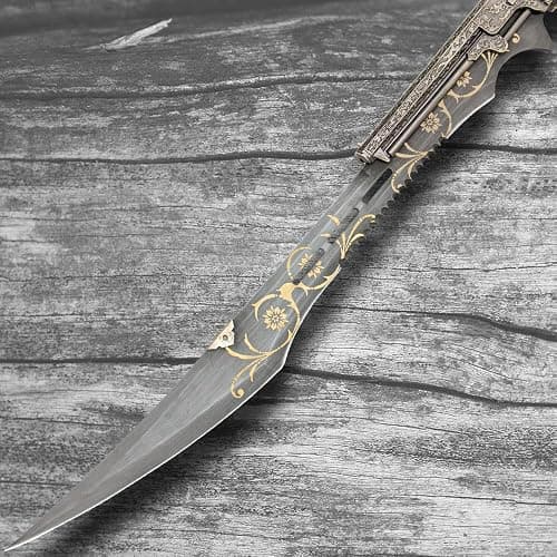 Steampunk Gun Blade Sword K Exclusive | 20 1/2" Rust Resistant Stainless-Steel Blade | Antique Finish | Laser-Etched and Engraved Accents | Spinning Barrel | Nylon Sheath Included | 26" Overall Length thumbnail 4