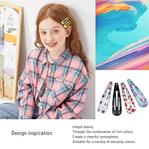 KUBOM 100 Pcs Snap Hair Clip for Girls - Metal Barrettes and Fruity Hair Clips for Toddler Girls or Women,Cute Solid Candy Color Hair Accessories thumbnail 2
