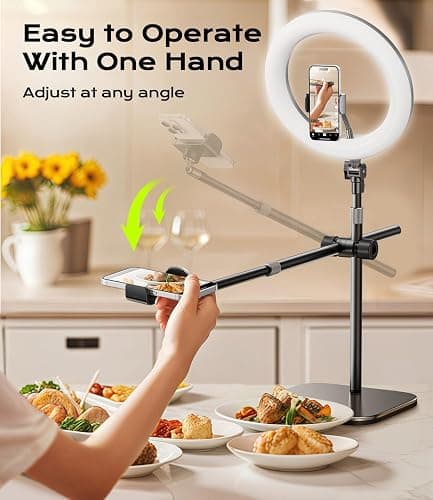 Overhead Phone Mount,Overhead Camera Mount Stand[Anti-Shaking] with 10.5" Ring Light,Desk Stand for iPhone with Ring Light for Video Recording,Zoom Meeting,YouTube,TikTok thumbnail 2