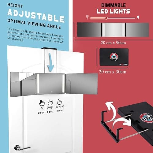 The 360 Mirror - 3 Way Mirror for Self Hair Cutting - Adjustable Trifold Barber Mirro to Cut Your Own Hair - Tri Fold Self Haircut System for Men - Three Sided Mirro for Haircuts (with LED) thumbnail 4