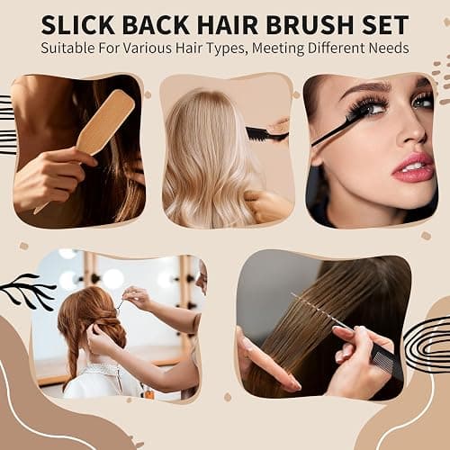 DEBETOOL 10-Piece Slick Back Hair Brush - Boar Bristle Hair Styling Tools Kit with Edge Brush & Wax Stick for Men Women, Kid thumbnail 6