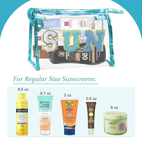 COSHAYSOO Clear Makeup Bag Sunscreen Pouch with Letter Patches Summer Beach Essential Stuff Accessories Birthday Christmas Gifts for Women Mom Teacher Nurse - Blue-SUN thumbnail 4