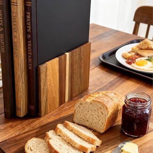 Lot de 3 planches à découper en bois massif avec support en bois pour les amateurs de livres, fruits, légumes, viande, poisson, fromage et pain (marron) thumbnail 7