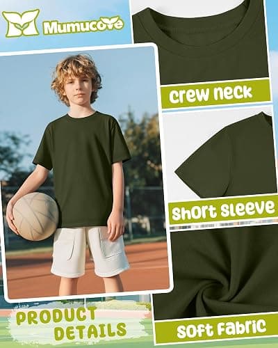 Mumucove 4 Pack Boys Short Sleeve T-Shirts 5-16 Years Crew Neck Layering Kids Casual Tops Basic Summer Loose Fit Shirts Tees thumbnail 4