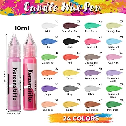 Crtiin 48 Pcs Candle Wax Pen 24 Vibrant Colors Candle Paint Set 10 ml Painting Pen Decorating Kit Beginner-Friendly for Festival Birthday Decorating Blessing Writing & DIY Crafts thumbnail 2