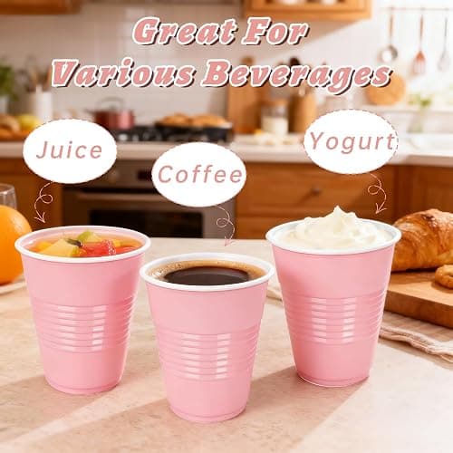 WELLIFE 12 OZ 100 PCS Pink Party Cups Heavy Duty Drinking Cups for Weddings, Valentine’s Day, Girls' gathering,Princess Birthday Parties thumbnail 7
