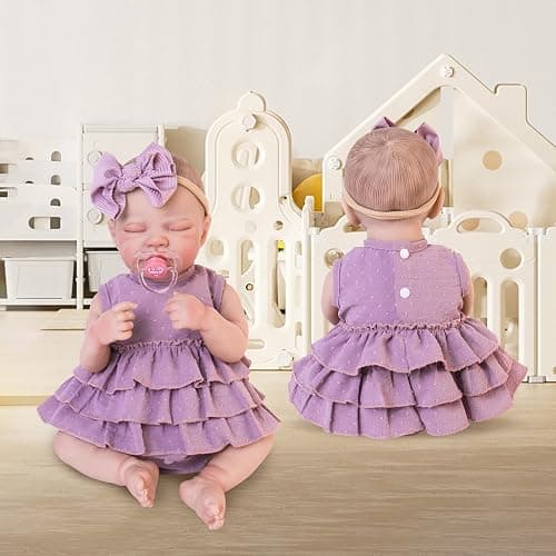 Aori Lifelike Baby Dolls Clothes 20 Inch Purple Dress Clothing Set for 17-20 in Realistic Newborn Doll Girls - Purple thumbnail 2