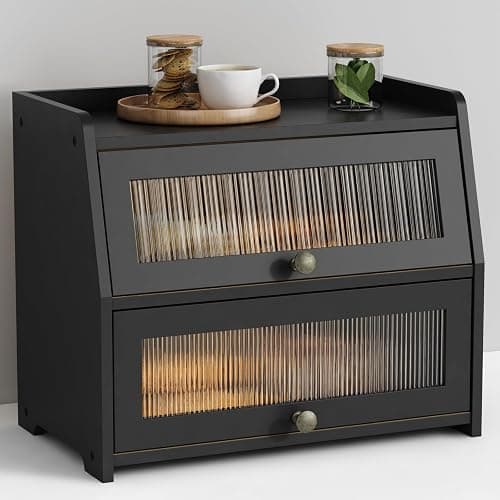 Goozii Large Bread Box for Kitchen Countertop, Black Bread Storage Container for Homemade Bread, Double Layer Farmhouse Breadbox Organizer for Kitchen Counter Cabinet, Pantry, Cupboard (Black) - Image 1
