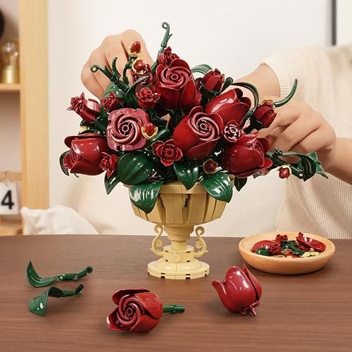 PLAXSOON Rose Flower Building Set, 969 PCS Botanicals Flowers Bouquet Building Block Kit with Pot, Artificial Bonsai Plant Collection Office Home Decor, Birthday Gift for Adults Women Boys Girls 12+ thumbnail 6