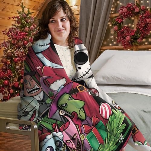 Zzkol Christmas Flannel Blanket, Xmas Santa Monster Witch Throw Blanket Gifts for Kids Men Women, Funny Holiday Soft Blanket for Bedding Sofa 50 x 60 Inch thumbnail 6