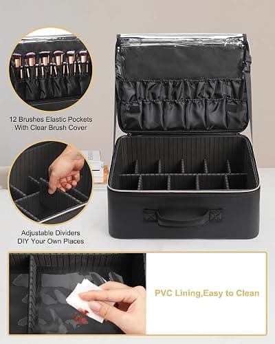 Relavel Extra Large Makeup Bag,Professional Makeup Train Case for Makeup Artists,Travel Cosmetic Organizer Box with 4 Small Portaleb Case Bag&Brush/Lipstick Plate,Adjustable Compartments Dividers thumbnail 5