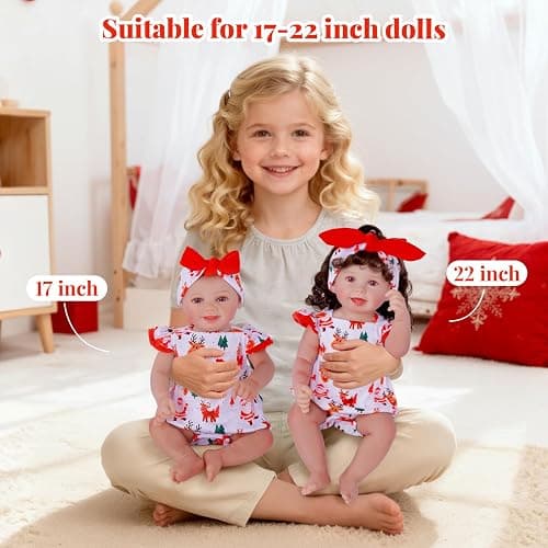 BABESIDE Reborn Baby Doll Clothes for 17- 22 Inch Dolls, Cute Santa Pattern Realistic Baby Doll Clothes Outfits with Headband, for Girls thumbnail 5