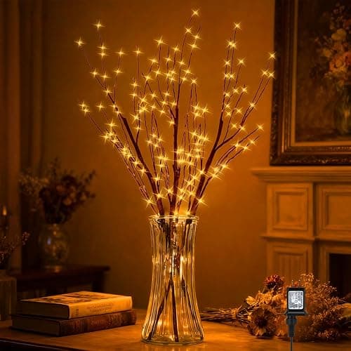 Lighted Brown Branches Lights Plug in with Timer 33IN 180 LED Lights, Twinkling Light Up Tree, DIY Flexible Willow Branches for Christmas Room Vase Decoration,Bedroom, Wedding, Party(Vase Excluded) - Image 1