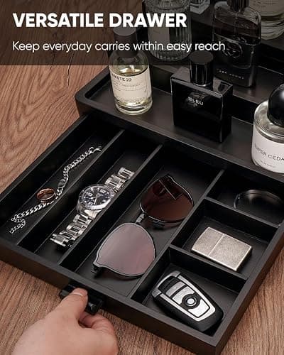 BRITEREE Cologne Organizer for Men, 3 Tier Wooden Cologne Stand with Drawer Storage and Hidden Compartment, Perfume Display Holder for Dresser, Great Gifts for Men and Women Valentine, Black thumbnail 8