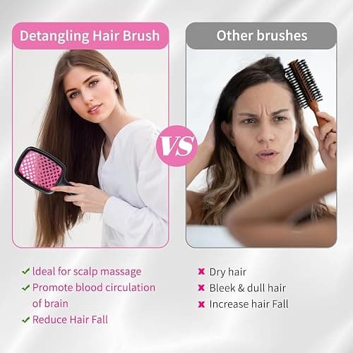 2PCS Lixera Hair Brush - Detangling for Curly, Wet and Dry Hair, Scalp Massage (Pink+Black) | 2PCS, Pink+Black, Scalp Massage thumbnail 3