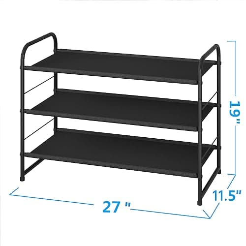 Simple Trending 3 Tier Stackable Shoe Rack, Expandable Adjustable Fabric Shoe Shelf Storage Organizer, Black thumbnail 3