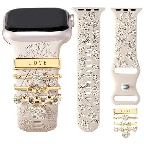 DGege 5pcs Charm Bands Compatible with Apple Watch Bands for Women 40mm 38mm 41mm 44mm 42mm 45mm 46mm 49mm,Soft Silicone Decorative Ring Loops Strap for iWatch Series 11/10 9 8 7 6 5 4 3 2 1 SE/Ulta - Image 1