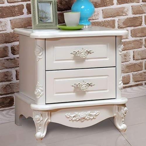 KWOKING Chic French Country Nightstand White Wood 2 Drawers Storage Elevate Bedroom Decor Bedside Table White Bedroom Wooden Bedside Table Paint Nightstands Ivory 2 Piece Set 19" L x 16" W x 19" H thumbnail 6