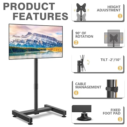 TVON TV Floor Stand for 13-50 inch LCD LED Flat/Curved Panel Screen TVs up to 44 lbs, Height Adjustable TV Stand Mount with VESA 200x200, Portable TV Stand for Bedroom, Dorm Room, Office thumbnail 6