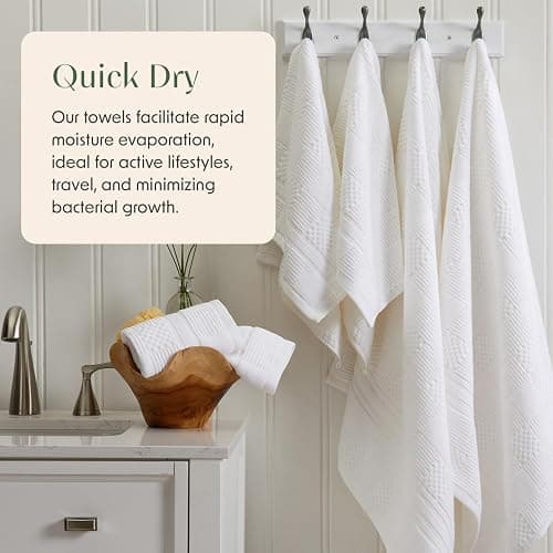 Springtree Home 100% Cotton Bath Towel Set of 4 | White Towels | Geometric Textured Design | Absorbent & Quick-Dry | 4 Bath Towels | Oeko-TEX® Standard 100 Cotton | Myla Collection - White thumbnail 3