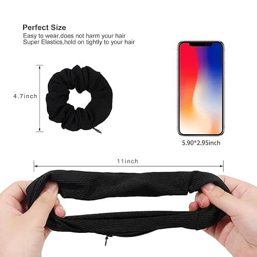 Pocket Scrunchies Hair Ties with Hidden Zipper Stash Scrunchy Ponytail Holder Secret Compartment Items - 1 Count (Pack of 4) - Basic Color thumbnail 6