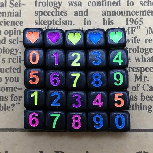 Amaney 800pcs 6×6mm Black Square Acrylic Alphabet Letter Beads A-Z Include 100pcs Heart and Number Beads for Jewelry Making Bracelets Necklaces Key Chains Each Letter Included thumbnail 2