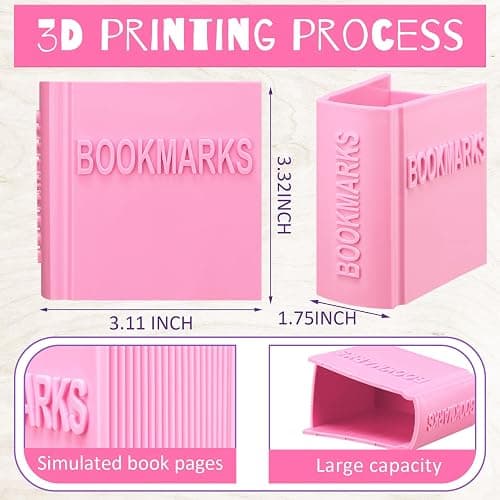 Honeydak 3D Printed Book Shaped Bookmark Holder Bookmark Holder Display Teacher Appreciation Gifts Office Desk Supplies Funny Bookmark Accessories(Pink) thumbnail 3