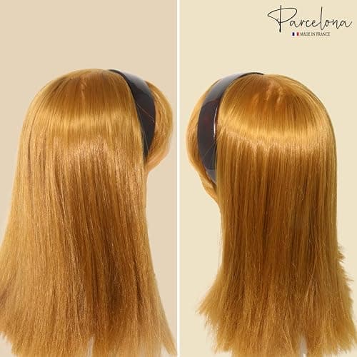 Parcelona French (Set of 2) Wide 1 Inch Tortoise Shell Brown and Black Hair Headbands with Inner Teeth Nibs thumbnail 6