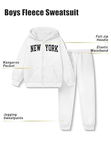 KANGKANG Unisex Boys Girls Clothes Letter Full Zip Fleece Hooded Sweatshirt Jogging Sweatpants Sweatsuit Kids Fashion Outfits thumbnail 4