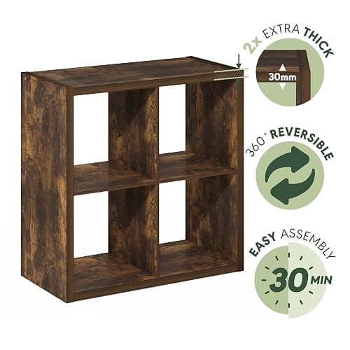 Furinno Cubicle 4-Cube Book Shelf, Extra Thick Frame Bookshelf, Amber Pine | 14.6" x 30" x 30", Reversible Bookcase with Open Back, for Living Room, Bedroom, Home Office thumbnail 7